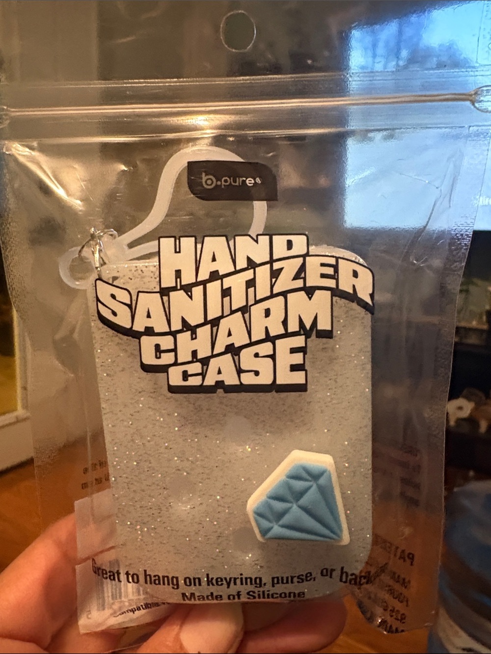 Hand Sanitizer Charm Case - Light Blue Diamond Accent